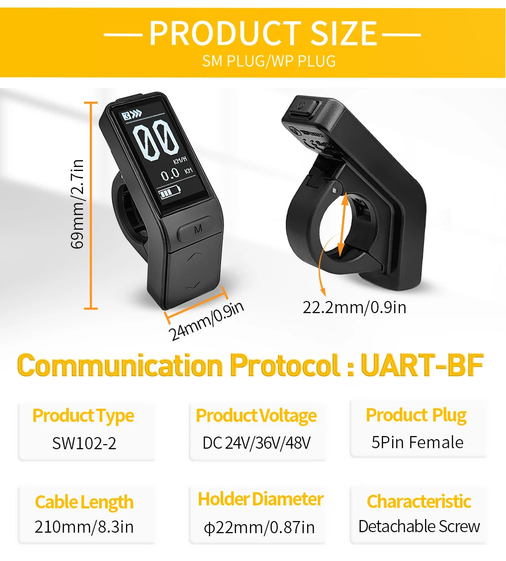 BAFANG SW102 Mini Ebike Display Waterproof Speed Controller For Bafang BBS01 BBS02 BBSHD Mid Motor EBike Conversion Kit
