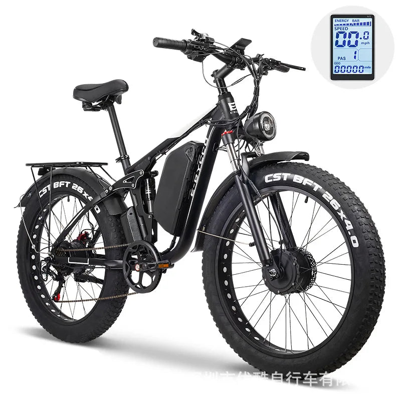 E-Bike E8Pro electric bicycle 3000W for adults 52V 23AH mountain cycle battery Ebike 26inch large tires with dual engine basket