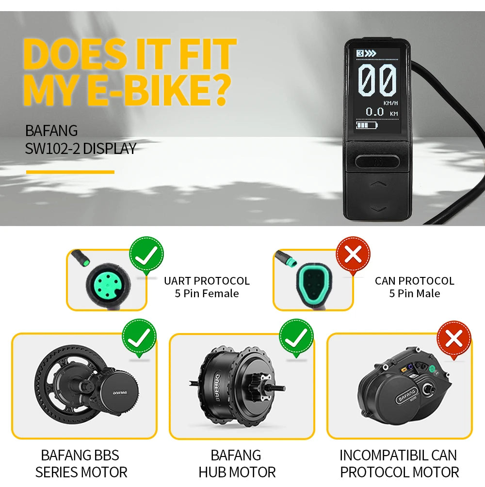 BAFANG SW102 Mini Ebike Display Waterproof Speed Controller For Bafang BBS01 BBS02 BBSHD Mid Motor EBike Conversion Kit