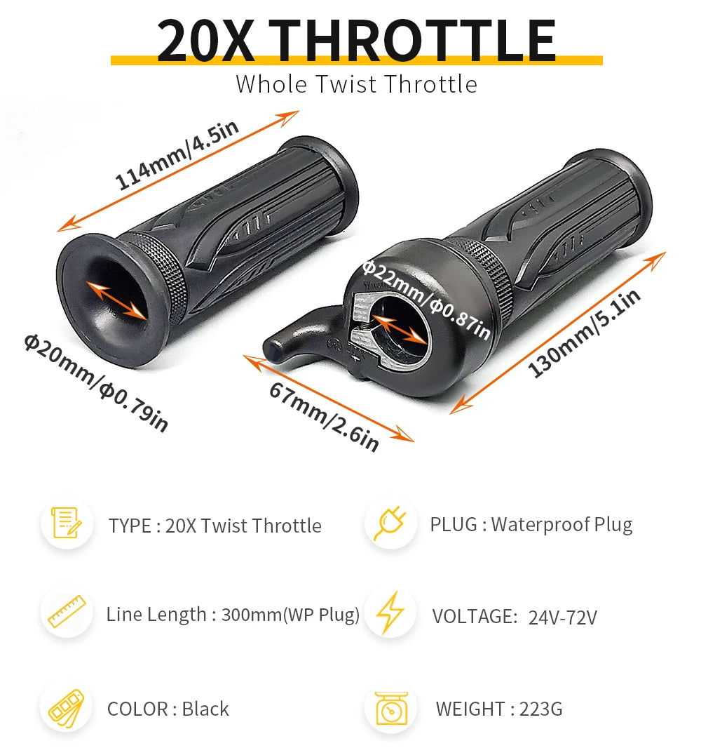 Ebike Twist 8FUN Throttle for BAFANG BBS01 BBS02 BBSHD Mid Drive Motor with 3pin Female Waterproof Connector Ebike Full Twist
