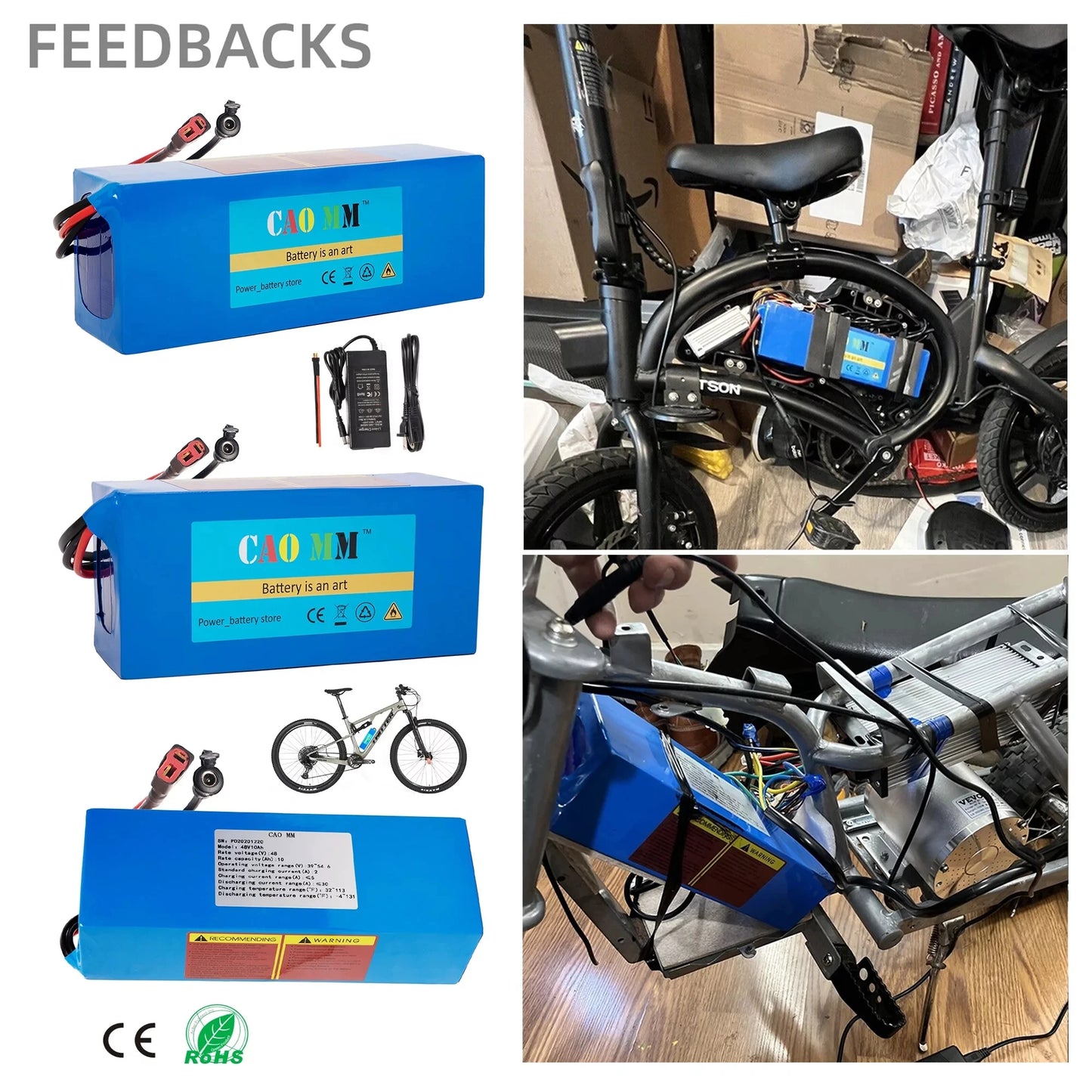 36v 48V Battery, 10Ah/ 14AH/ 16AH/ 20AH Ebike Battery for 200-1200W Electric Bike Bicycle, Scooter and Other Motor