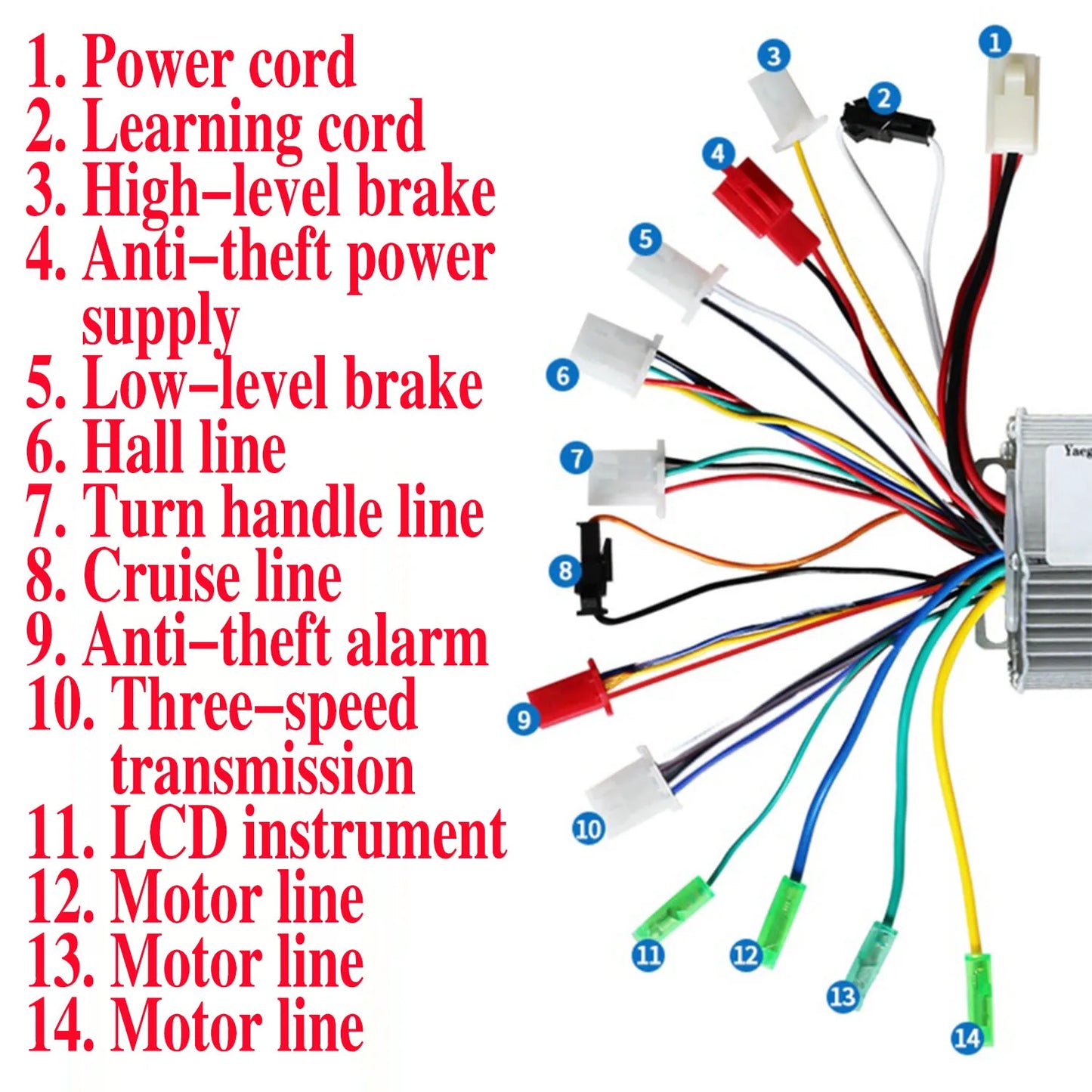 48V 64V 350W/500W/800W/1000W E- bicycle square wave dual mode brushless motor controller with self-learn line for scooter ebike