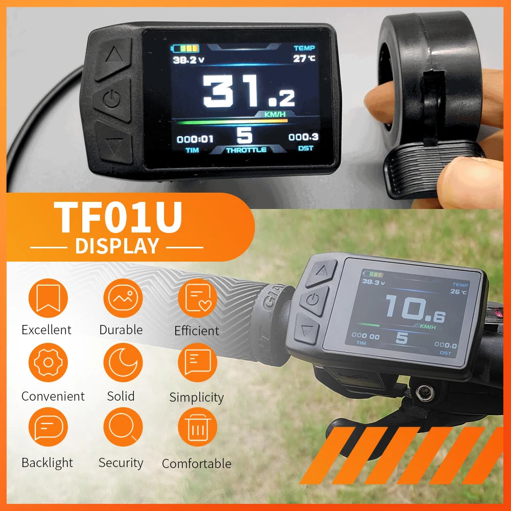 Ebike KT-TF01U(with USB) Display for Bike Conversion Kit Compatible Voltage 24V 36V 48V with 5 Pins Waterproof/SM Plug