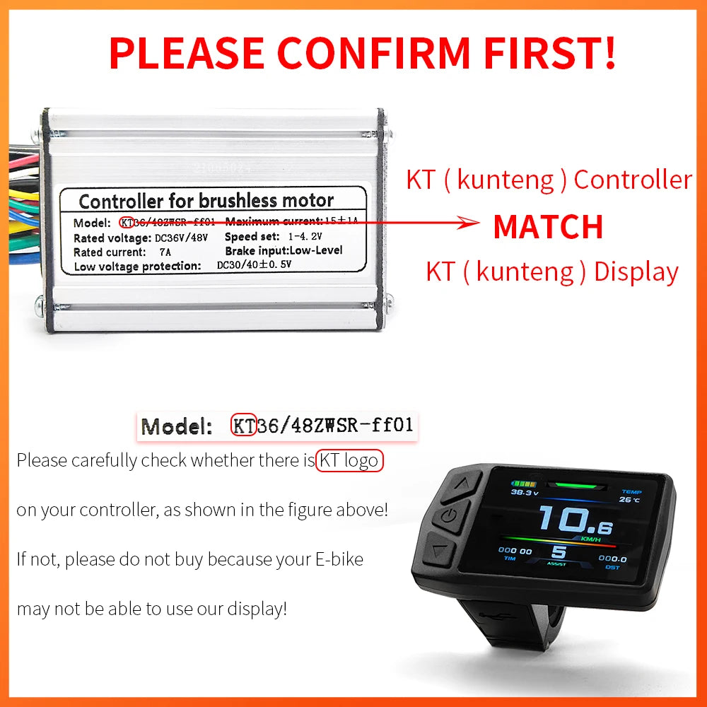 Ebike KT-TF01U(with USB) Display for Bike Conversion Kit Compatible Voltage 24V 36V 48V with 5 Pins Waterproof/SM Plug