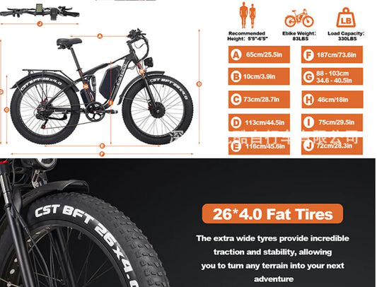 E-Bike E8Pro electric bicycle 3000W for adults 52V 23AH mountain cycle battery Ebike 26inch large tires with dual engine basket