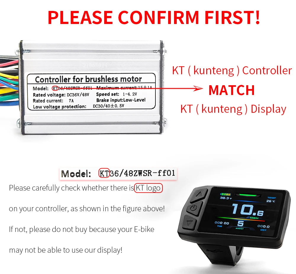 Ebike KT-TF01U(with USB) Display for Bike Conversion Kit Compatible Voltage 24V 36V 48V with 5 Pins Waterproof/SM Plug