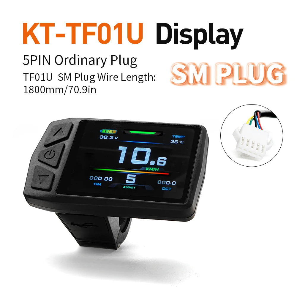 Ebike KT-TF01U(with USB) Display for Bike Conversion Kit Compatible Voltage 24V 36V 48V with 5 Pins Waterproof/SM Plug