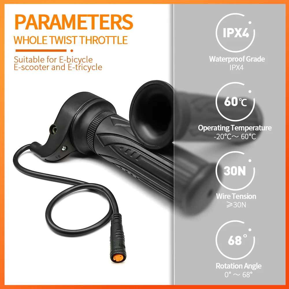 Ebike Twist 8FUN Throttle for BAFANG BBS01 BBS02 BBSHD Mid Drive Motor with 3pin Female Waterproof Connector Ebike Full Twist