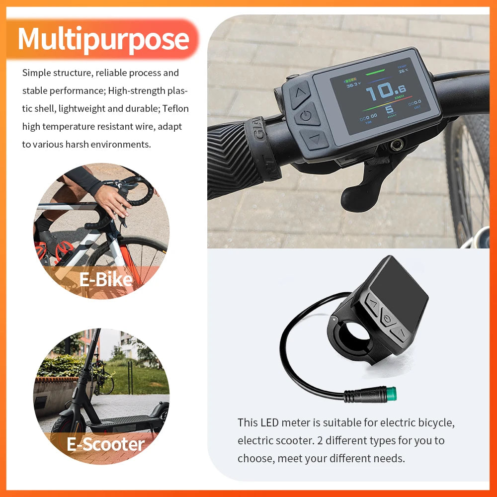 Ebike KT-TF01U(with USB) Display for Bike Conversion Kit Compatible Voltage 24V 36V 48V with 5 Pins Waterproof/SM Plug