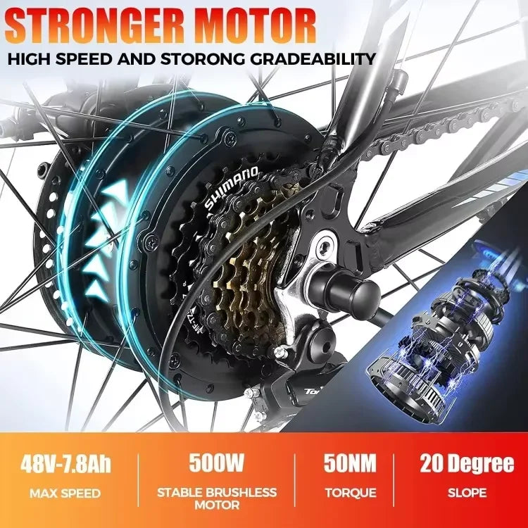 Tool Electric Bike for Adults, 26" Sunshine Commuter Ebike Guaranteed Authentic.[Peak 500W Motor] Electric Mountain Bike